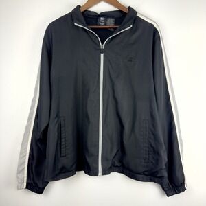 Vintage Starter Track Jacket Men Large Black Gray White Full Zip Windbreaker Y2K